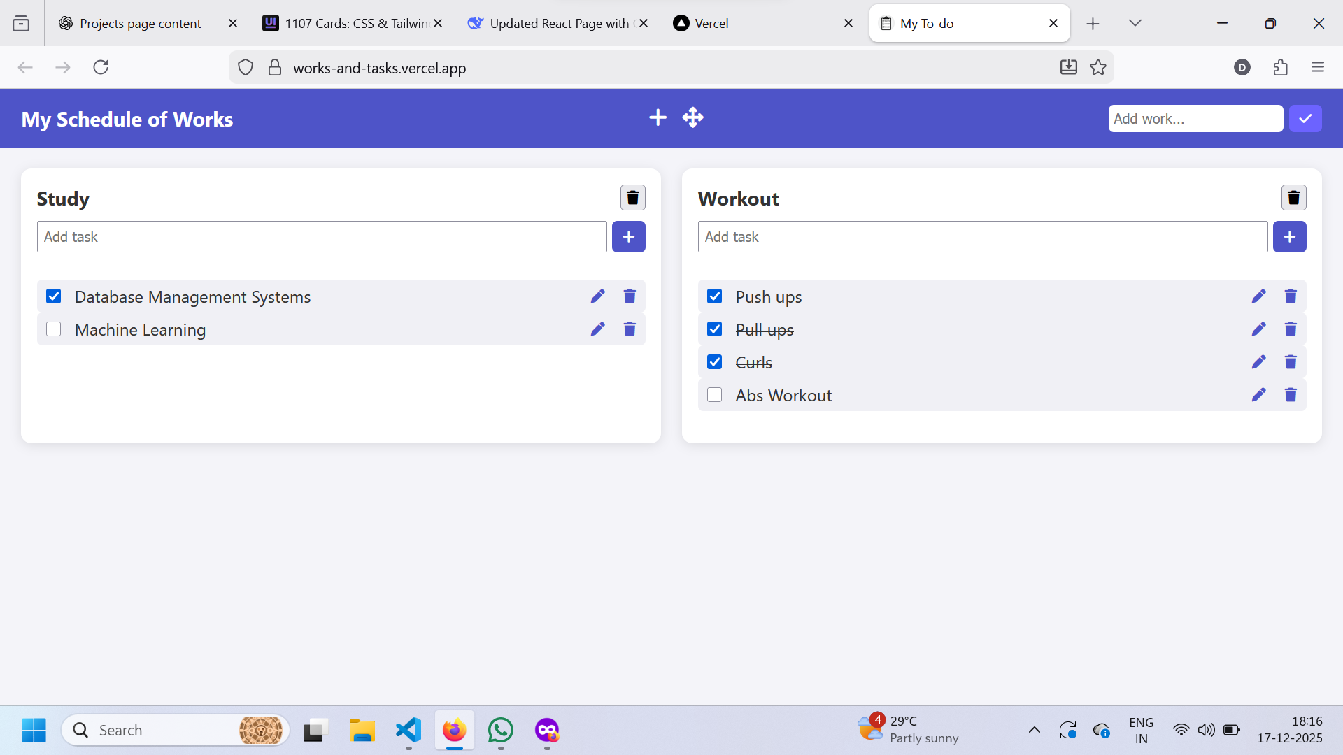 Works and Tasks screenshot
